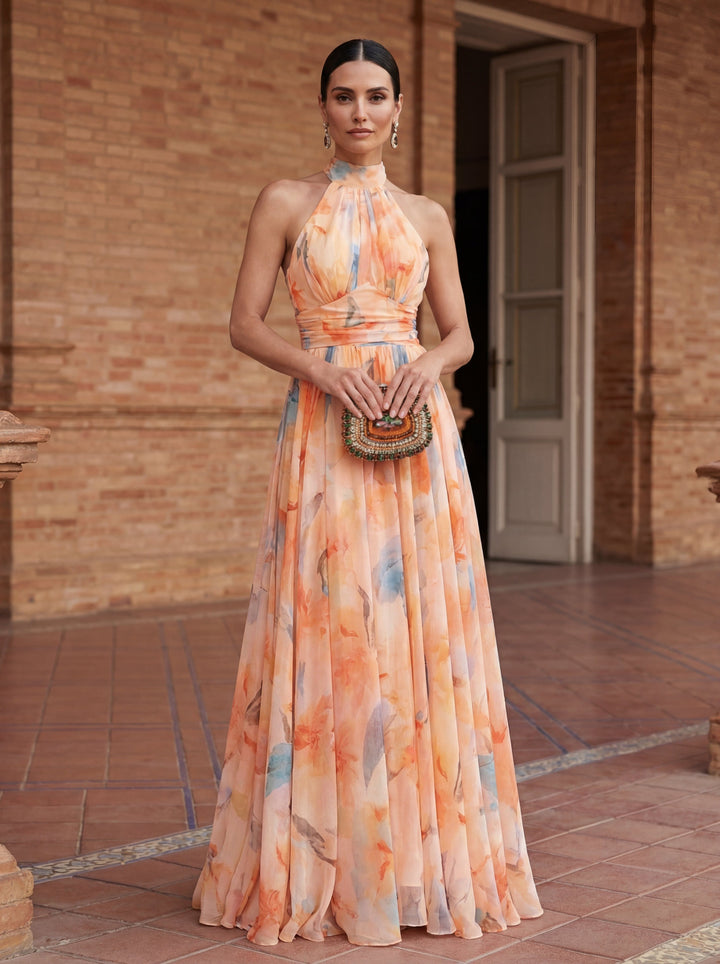 Tatiana | Robe Halter à Imprimé Aquarelle