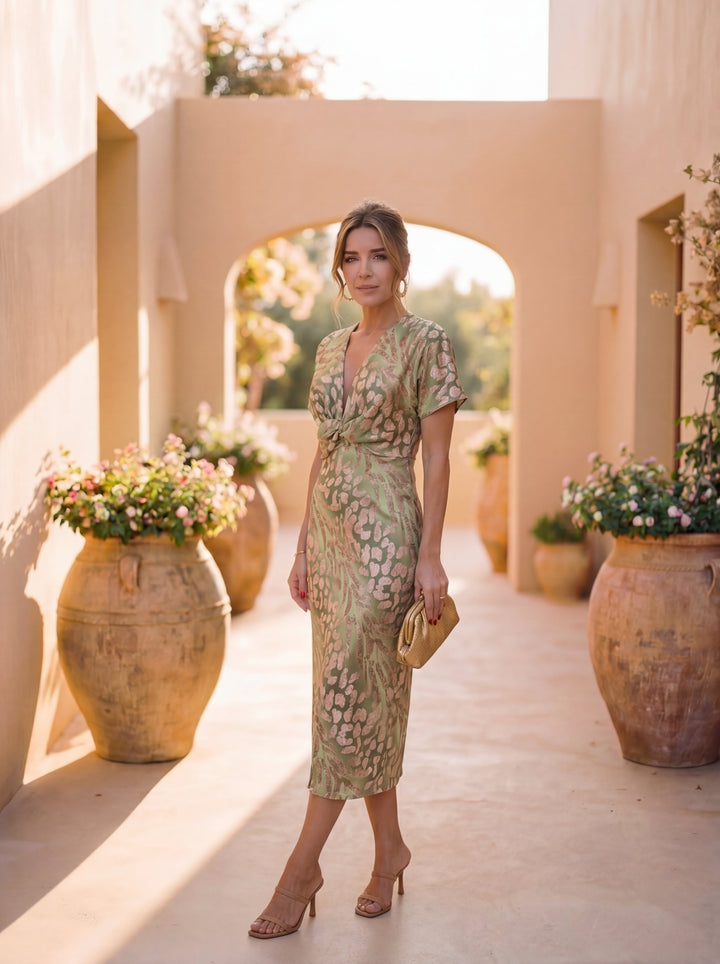 Renée | Robe Midi Gainante à Nœud Central