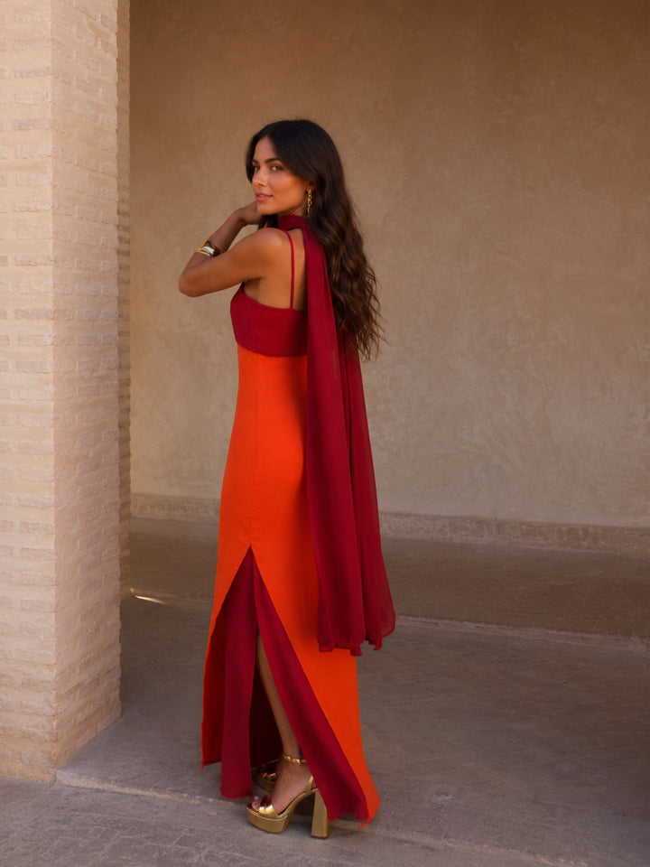 Pénélope | Robe Longue Drapée Bicolore