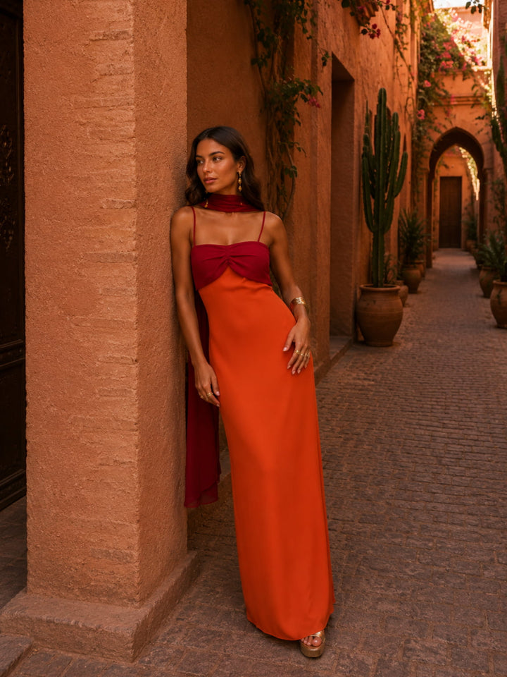 Pénélope | Robe Longue Drapée Bicolore