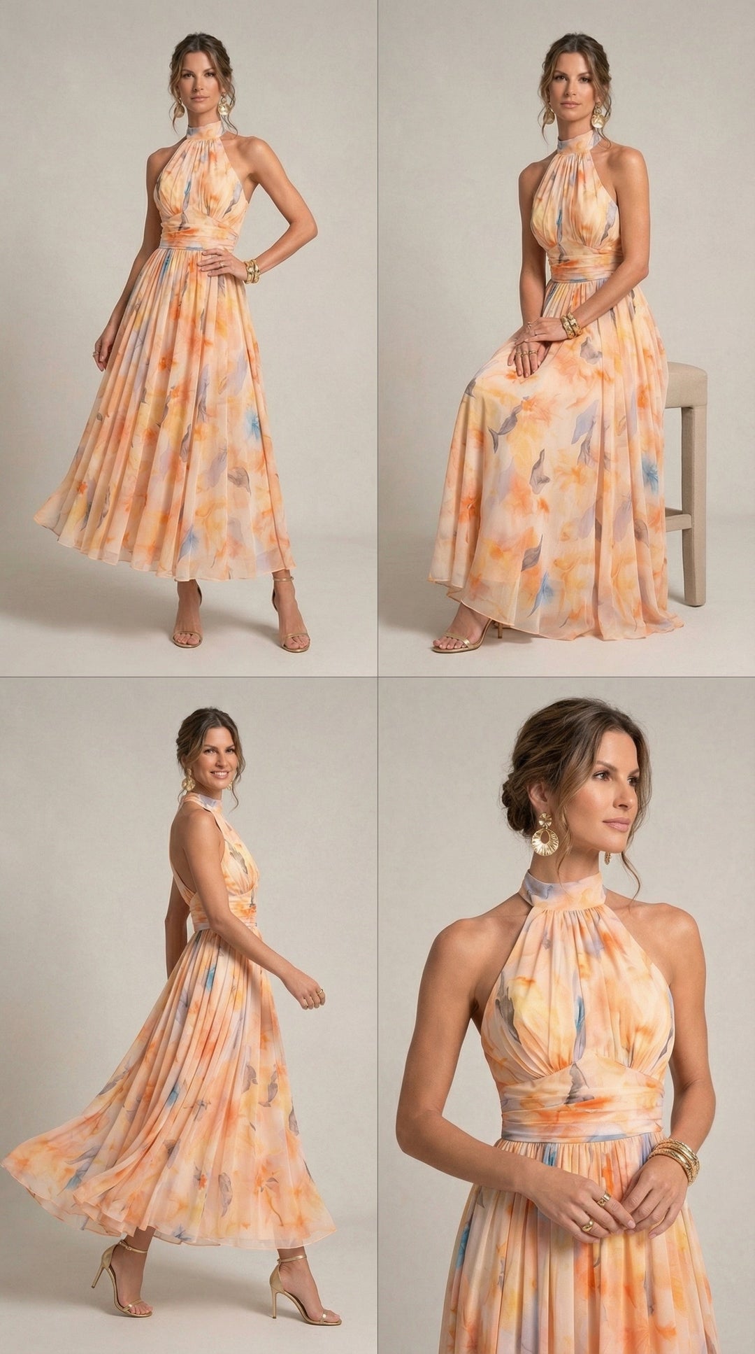 Tatiana | Robe Halter à Imprimé Aquarelle