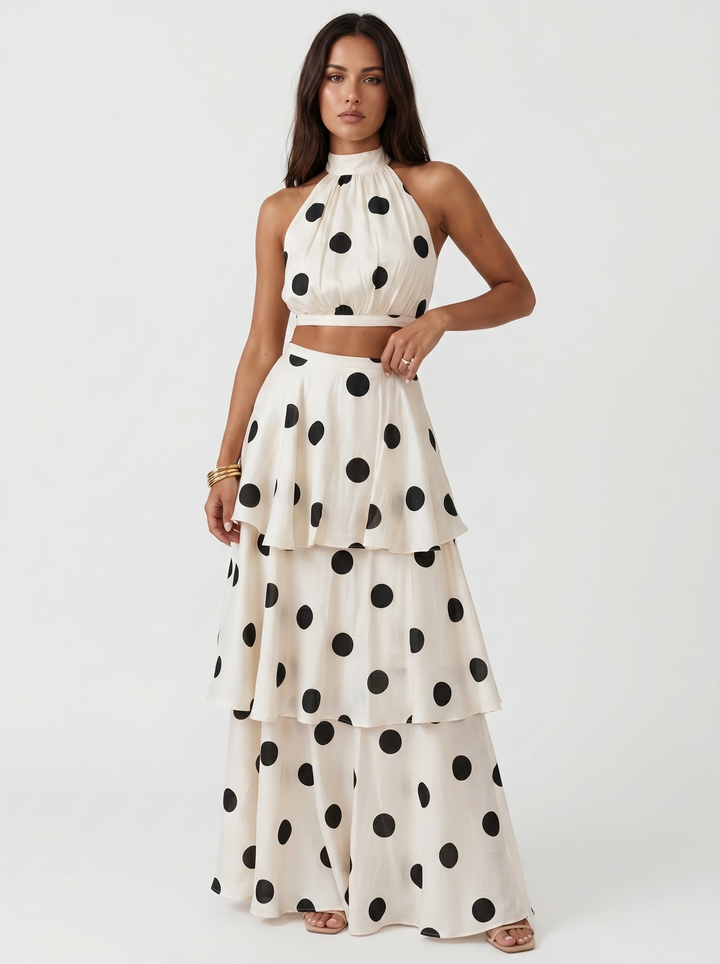 Pascale | Ensemble Top et Jupe Longue à Pois