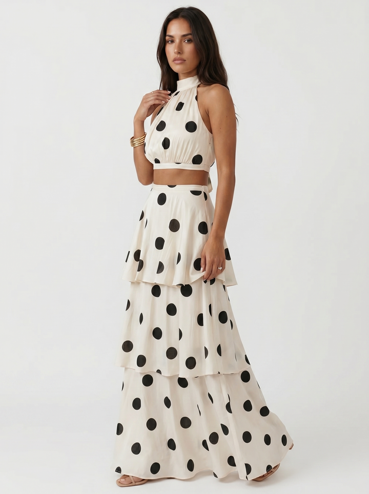 Pascale | Ensemble Top et Jupe Longue à Pois
