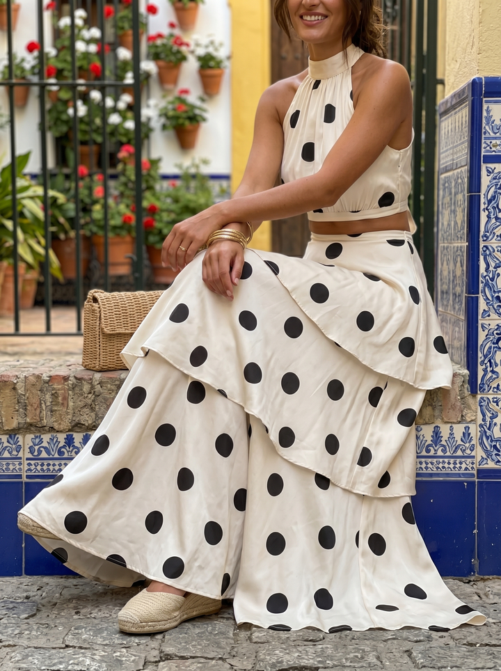 Pascale | Ensemble Top et Jupe Longue à Pois
