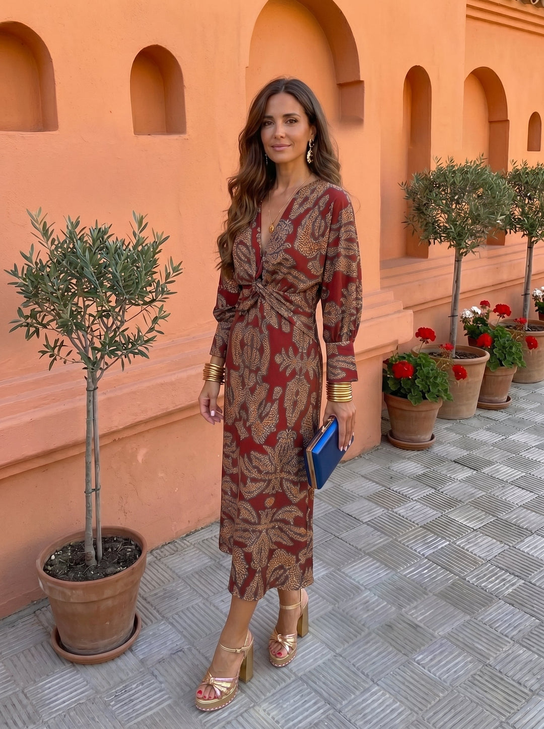 Estelle | Robe Midi à Imprimé Coloré