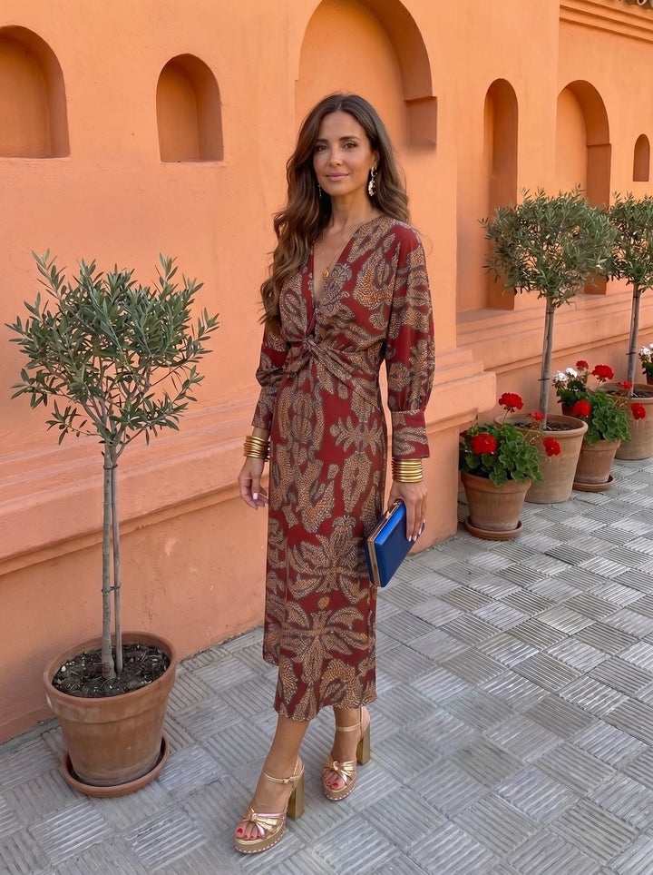 Estelle | Robe Midi à Imprimé Coloré