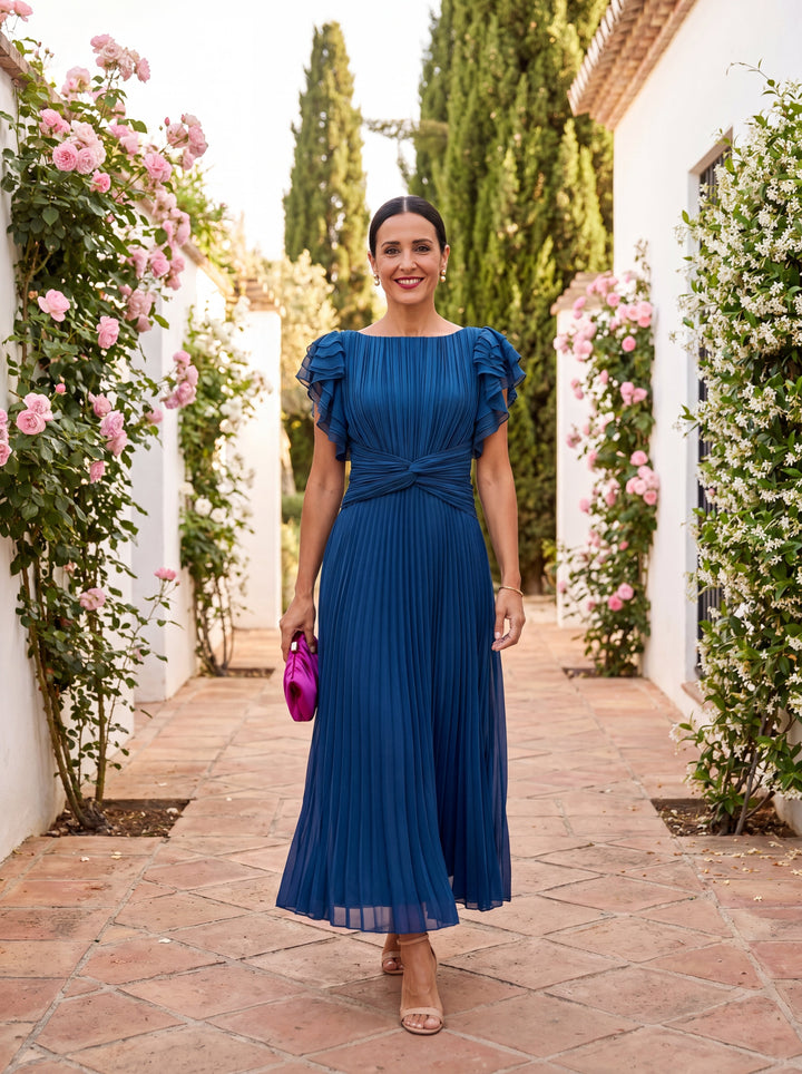 Séraphine | Robe Maxi Plissée Élégante à Nœud