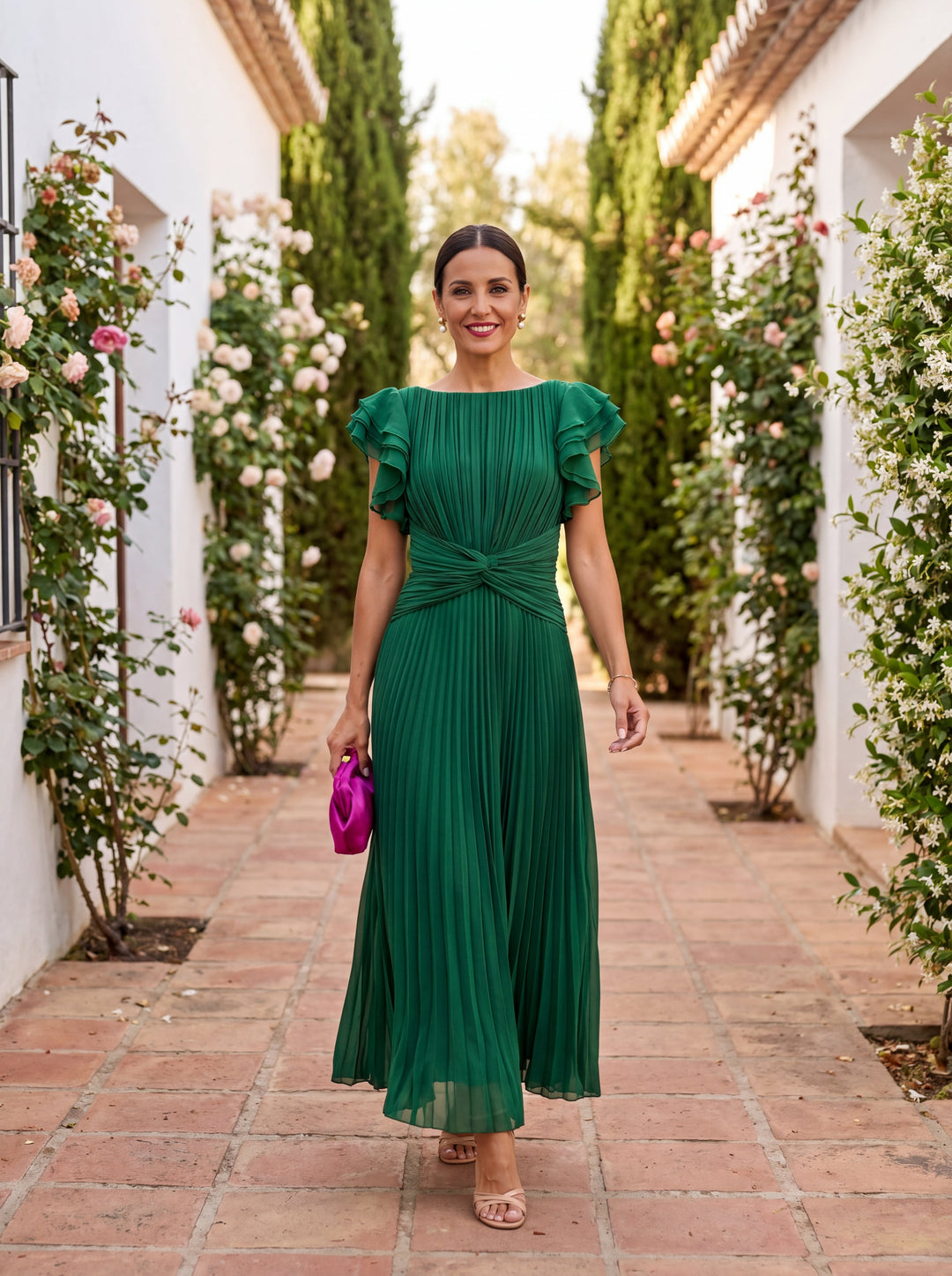 Séraphine | Robe Maxi Plissée Élégante à Nœud