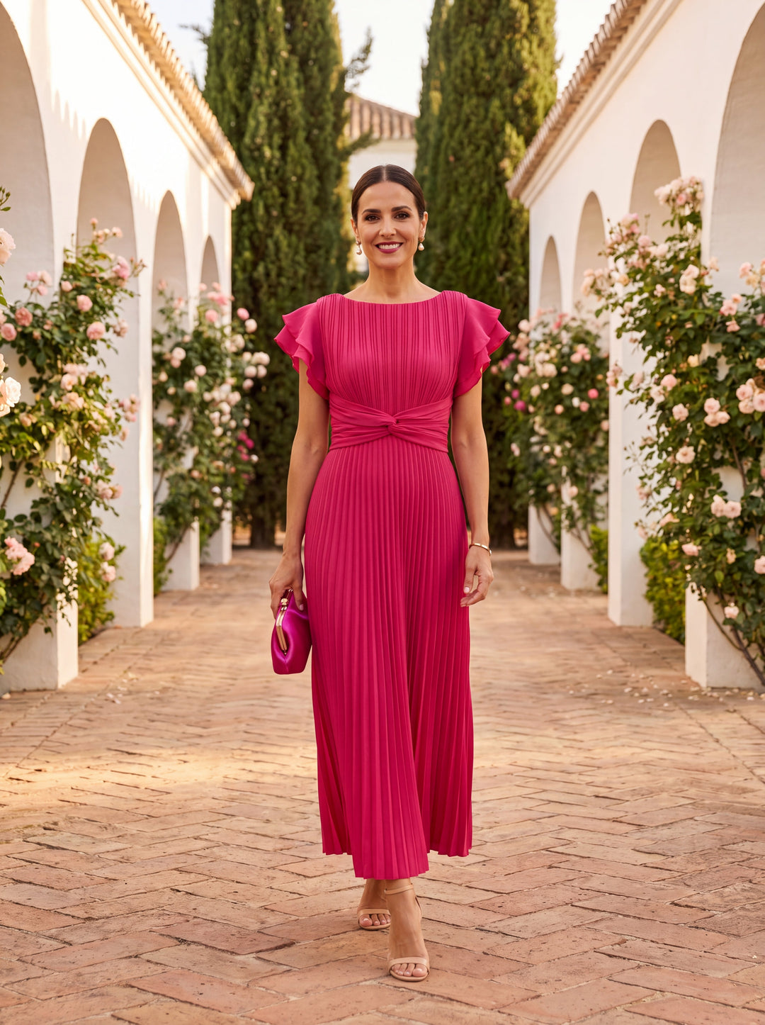 Séraphine | Robe Maxi Plissée Élégante à Nœud
