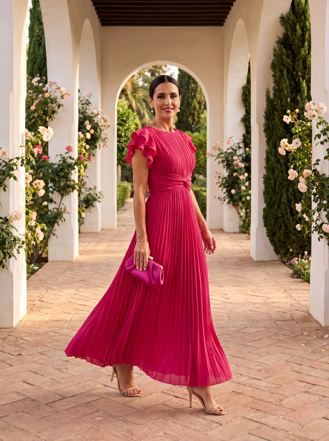 Séraphine | Robe Maxi Plissée Élégante à Nœud