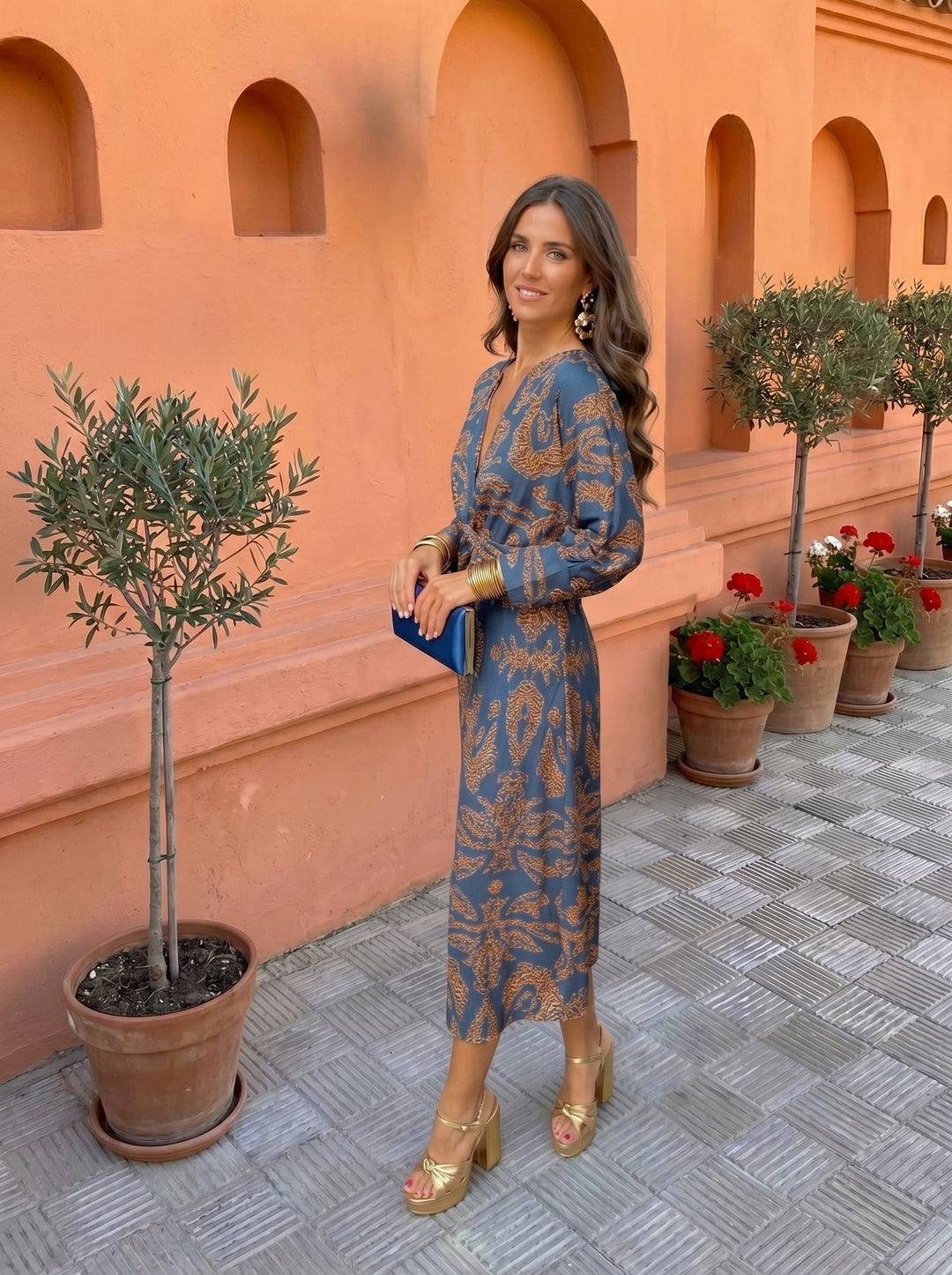 Estelle | Robe Midi à Imprimé Coloré