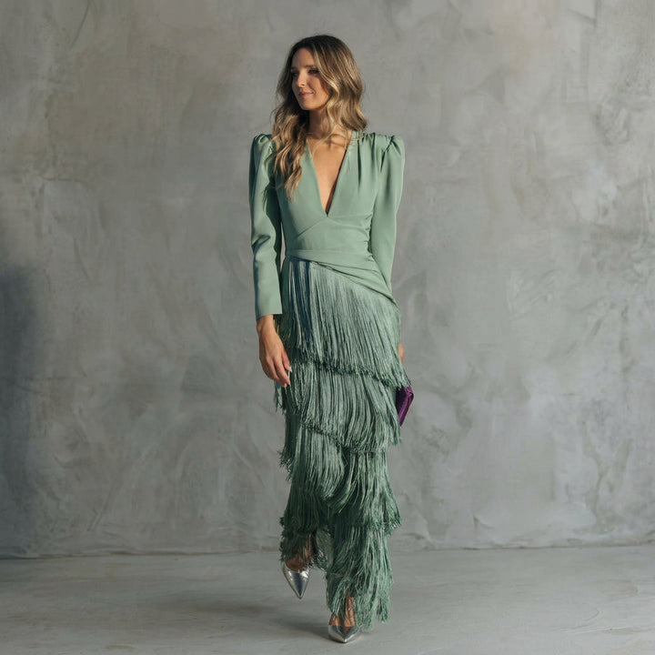 Muireann - V-Neck Fringe Dress
