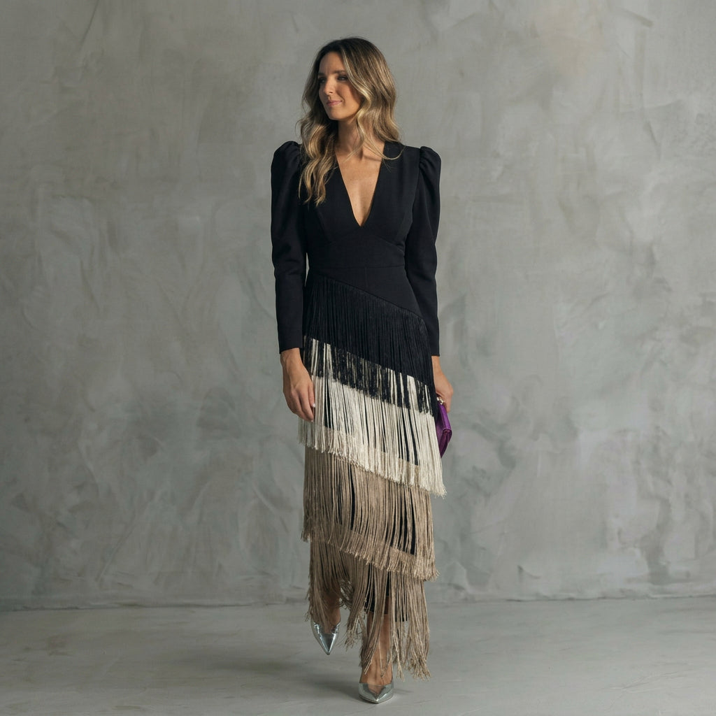 Muireann - V-Neck Fringe Dress