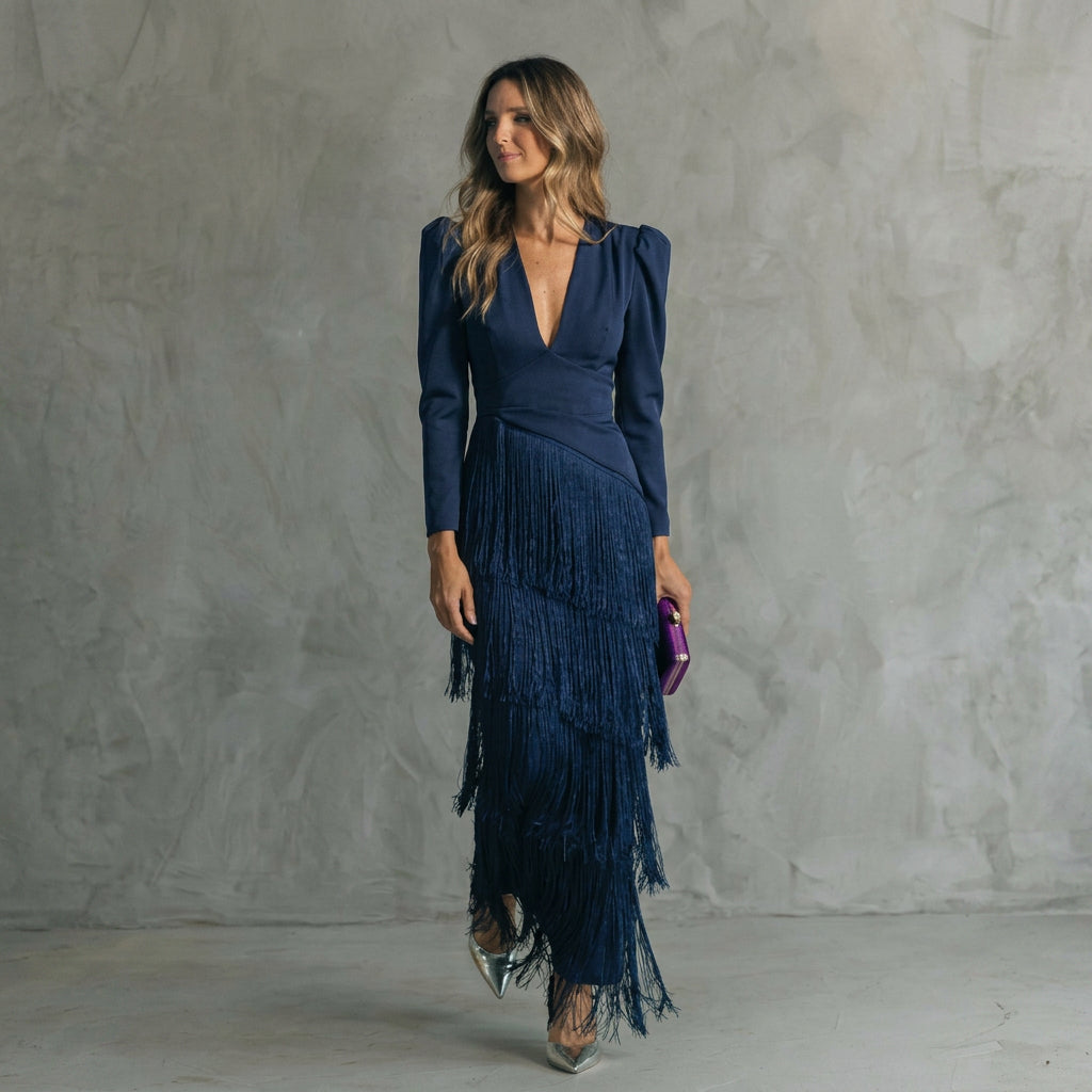 Muireann - V-Neck Fringe Dress