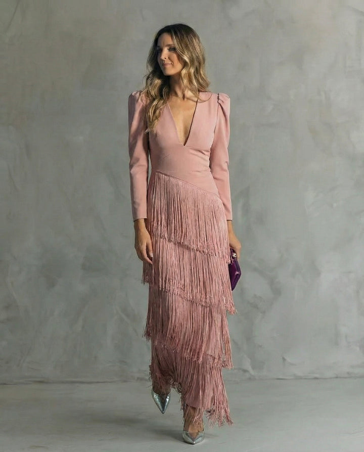 Camille | Robe Élégante à Manches Frangées