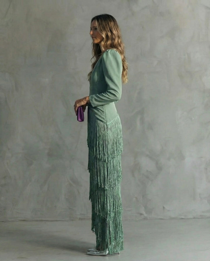 Camille | Robe Élégante à Manches Frangées