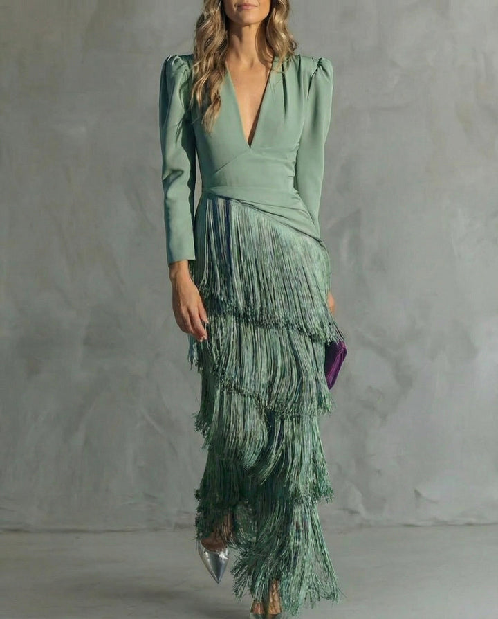 Camille | Robe Élégante à Manches Frangées
