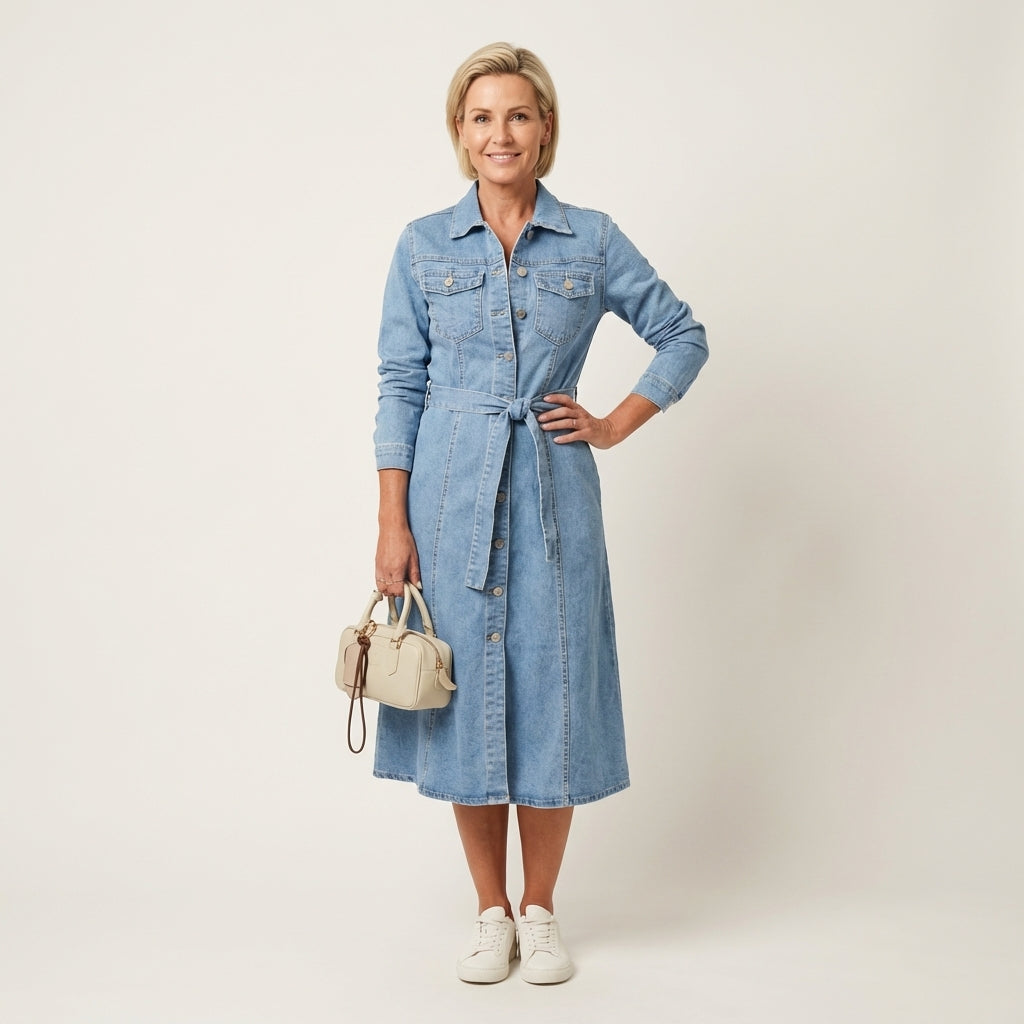 Maribell | Robe Maxi en Denim à Manches Longues