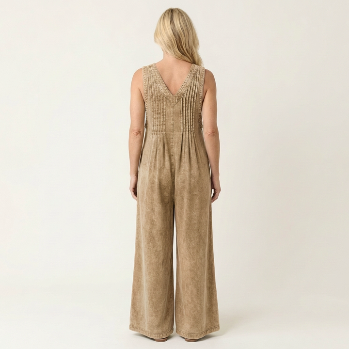 Griselda | Combinaison en denim à jambes larges plissées