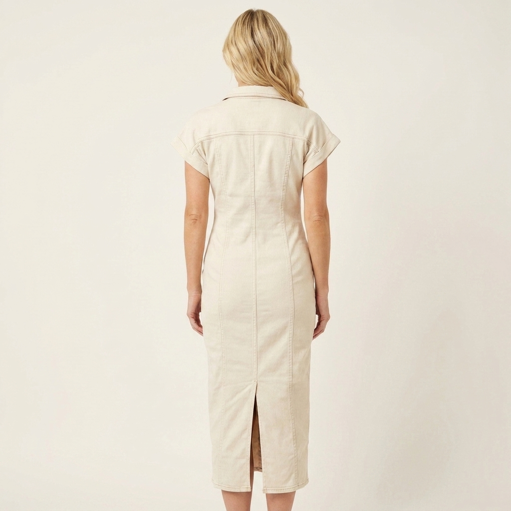 Maya | Robe Midi Bodycon en Denim avec Boutonnage Avant