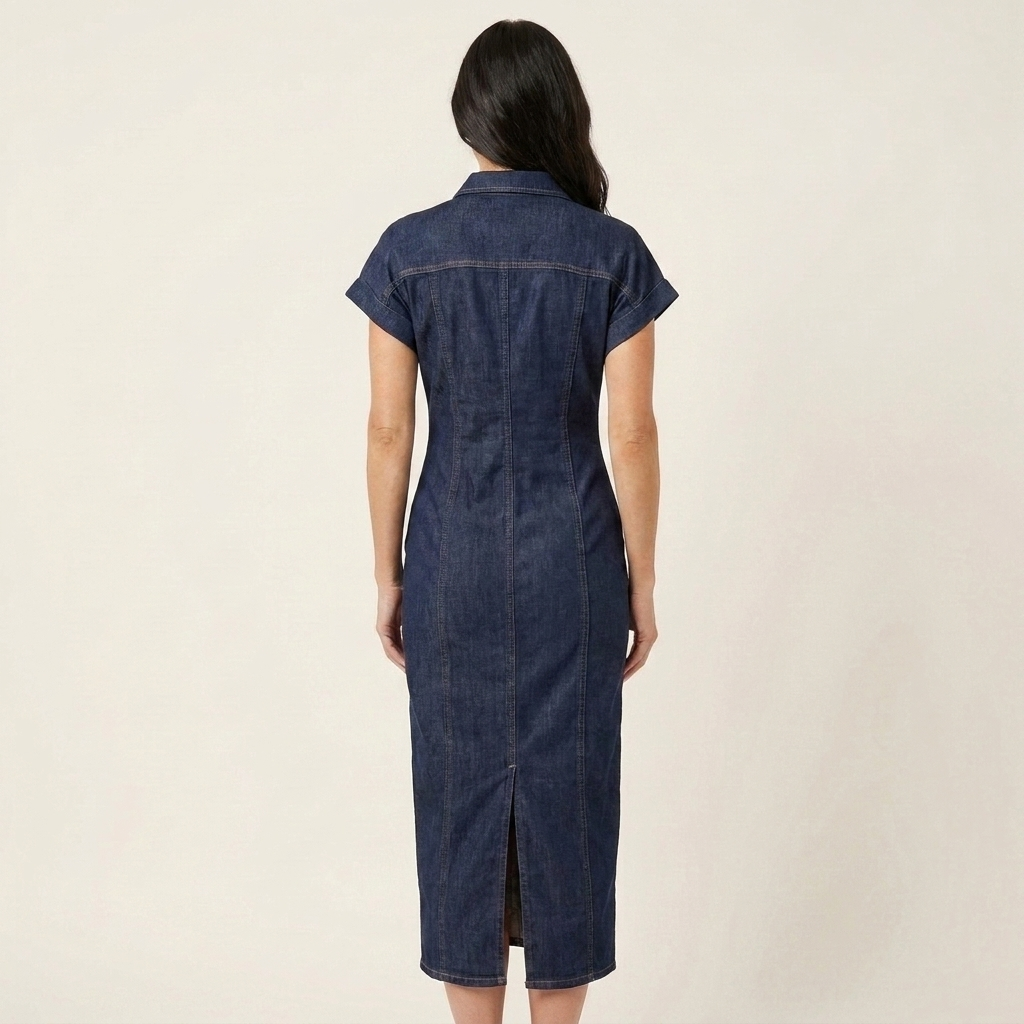 Maya | Robe Midi Bodycon en Denim avec Boutonnage Avant