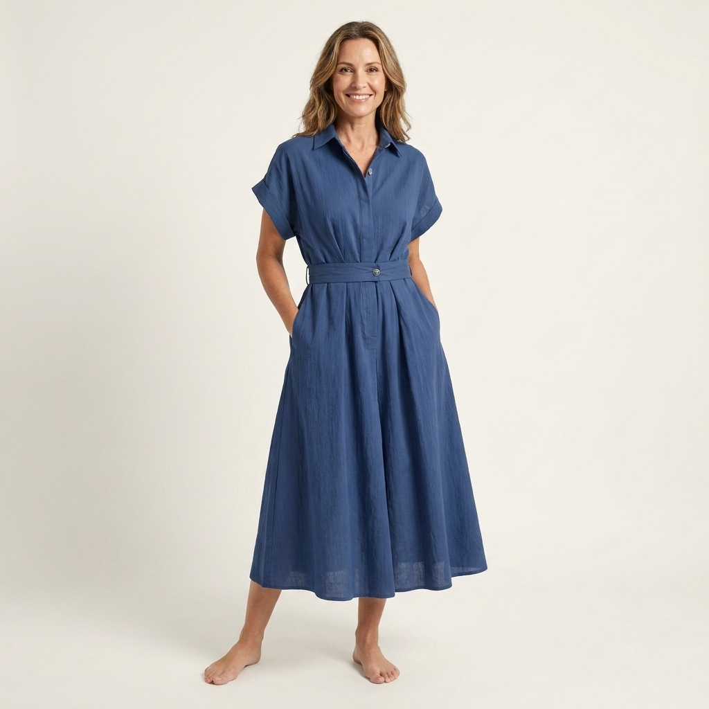 Melody | Robe Midi en Jean à Boutons et Ceinture