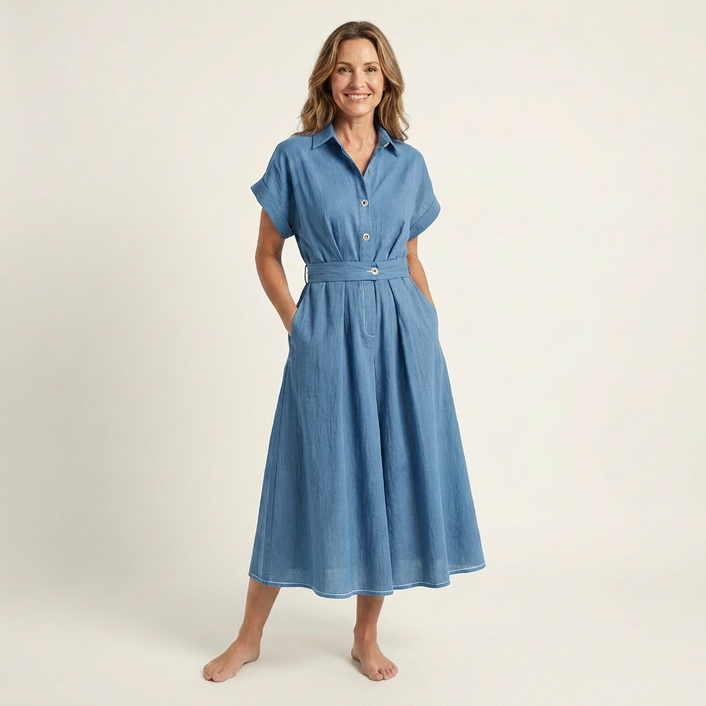 Melody | Robe Midi en Jean à Boutons et Ceinture