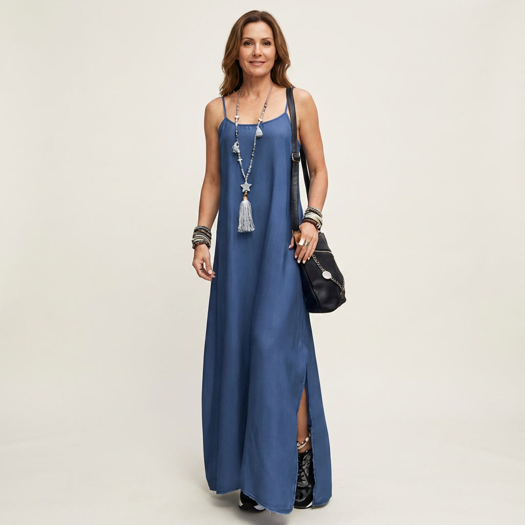Azure | Robe Maxi en Denim avec Fente Latérale