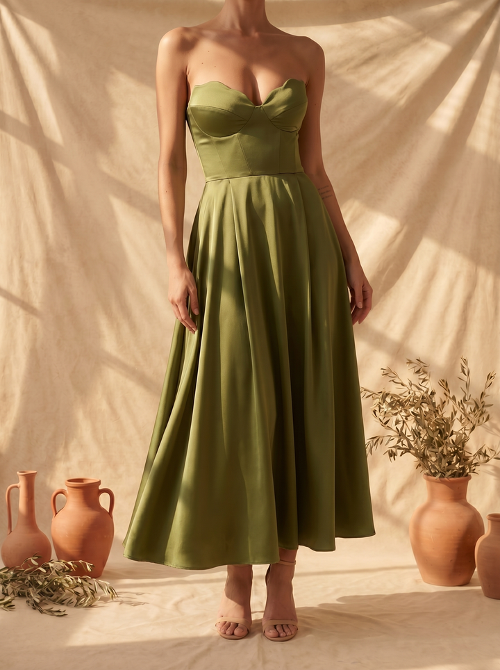 Léonie | Robe Midi Élégante Sans Bretelles