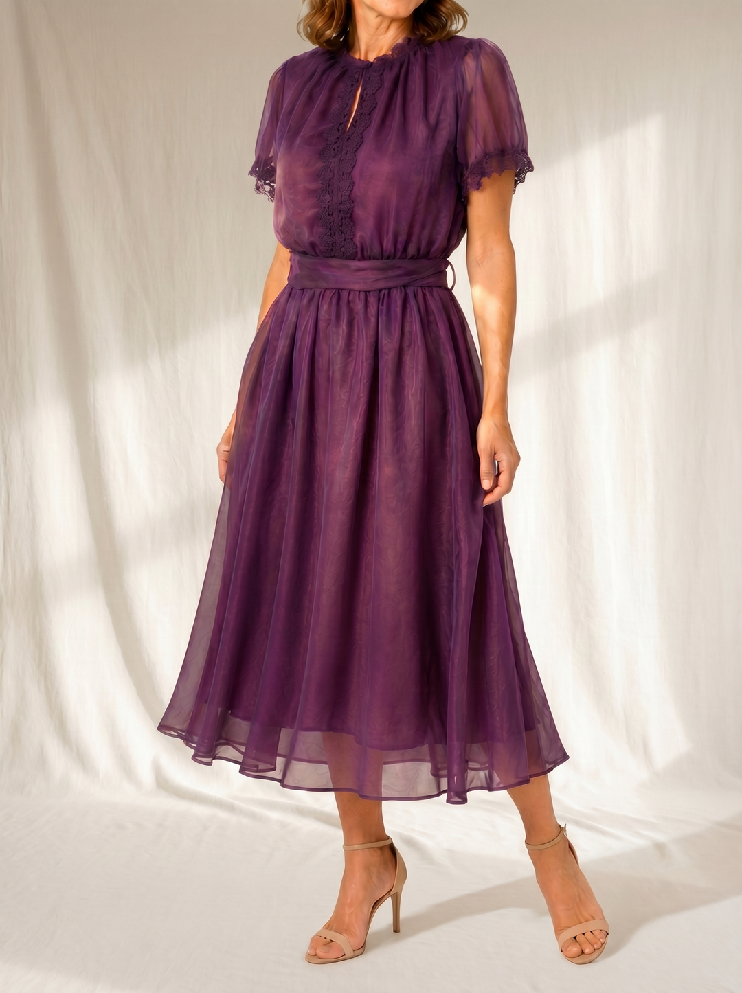 Flavie | Robe Maxi Décolleté Goutte & Bordure Dentelle