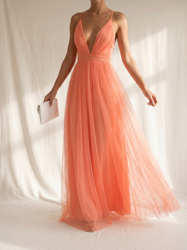 Geneviève | Robe Maxi Lumière Corail