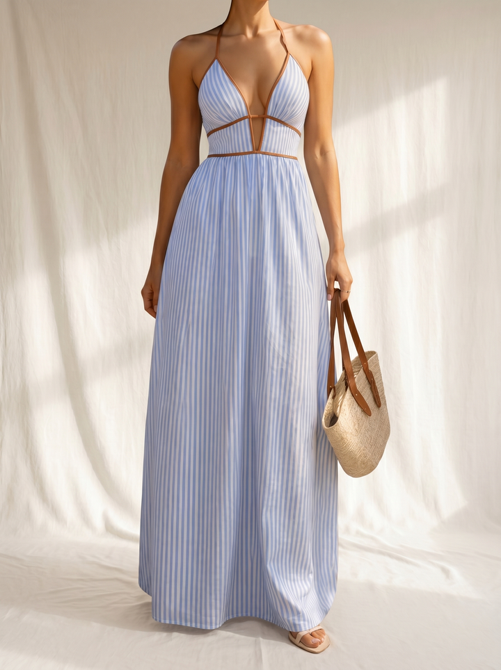 Laurine | Robe Longue Rayée à Décolleté Cut-out