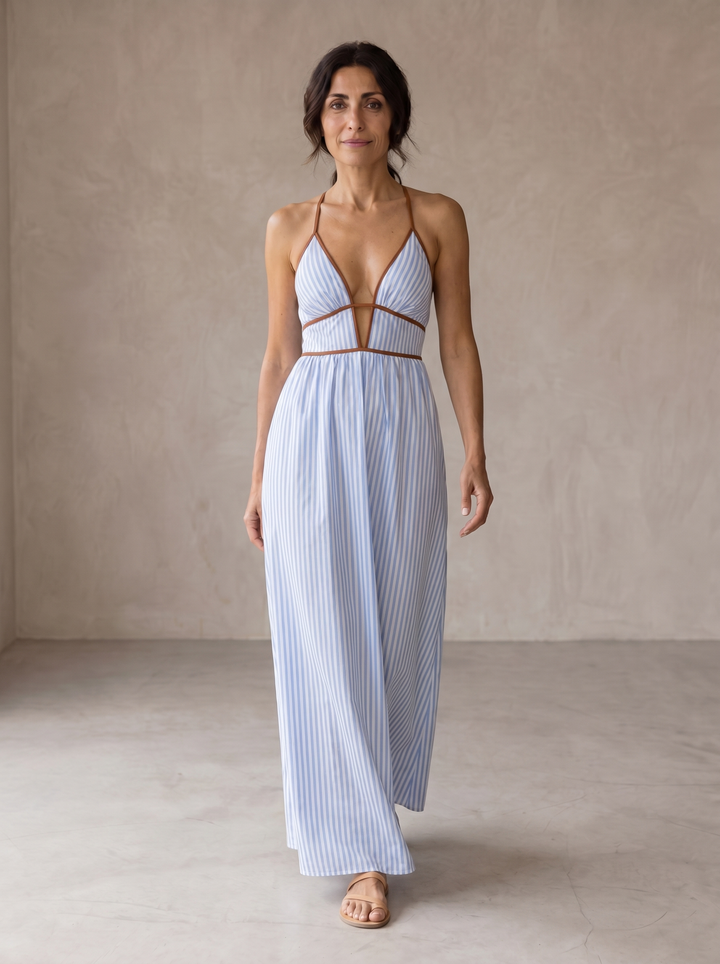 Laurine | Robe Longue Rayée à Décolleté Cut-out