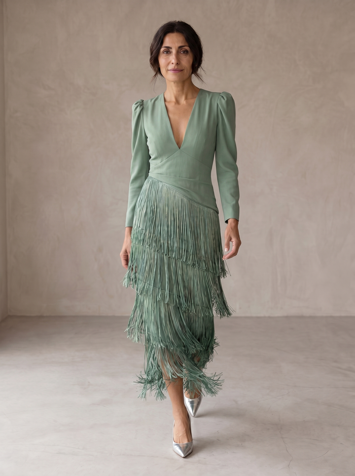 Camille | Robe Élégante à Manches Frangées