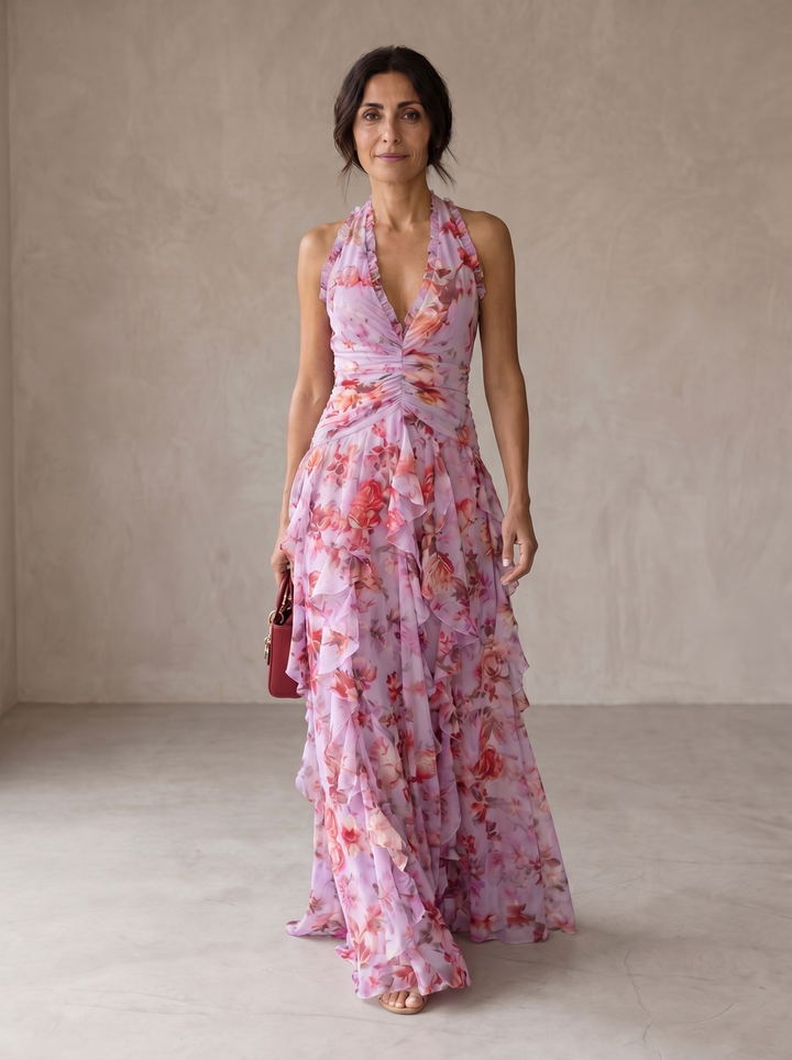 Béatrice | Robe Longue Romantique Cascade de Roses