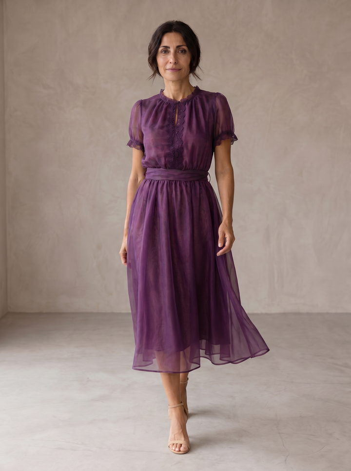 Flavie | Robe Maxi Décolleté Goutte & Bordure Dentelle