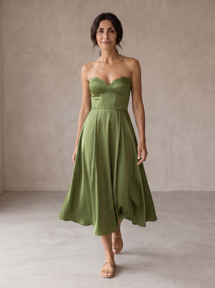 Léonie | Robe Midi Élégante Sans Bretelles