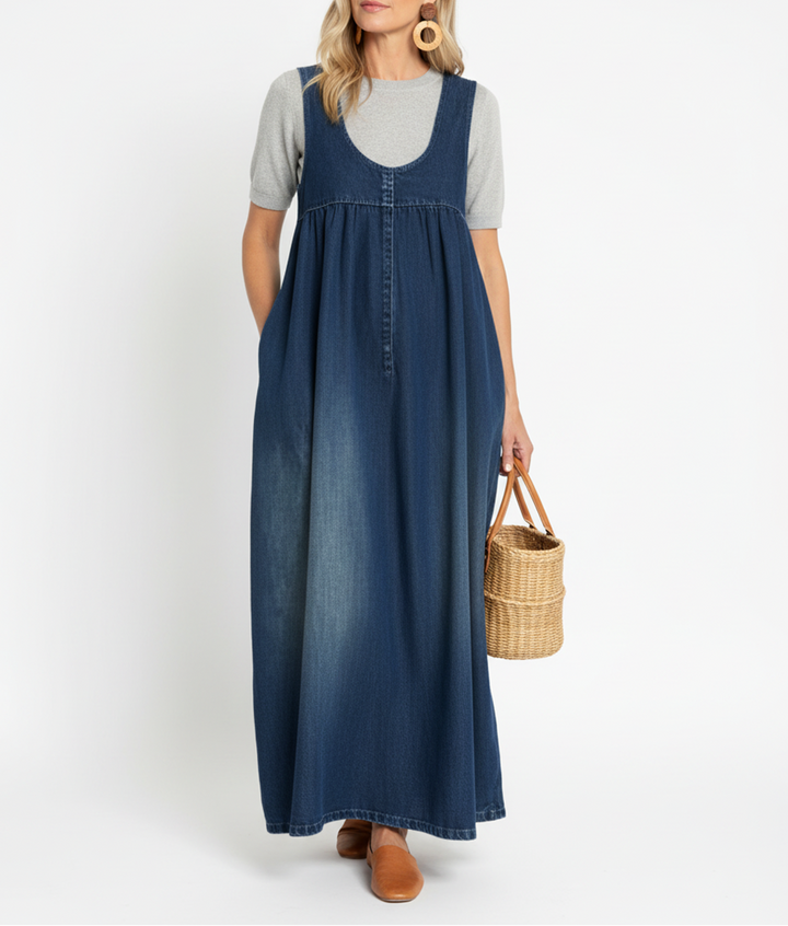 Karen | Robe Longue en Denim Lavé Vintage avec Touche de Coton Doux